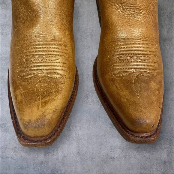 Frye Lilly Short Tan Leather Western Boots Womens 6B Inlay Detail Boho Festival - Picture 4 of 12